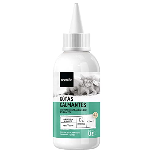 Animigo Gotas Calmantes para Gatos y Perros. Relajante Natural No Somnífero. para Estrés, Ansiedad por Separación, Viajes y Ruidos Fuertes. con Aminoácidos, Vitaminas y Minerales. Gotero 100ml