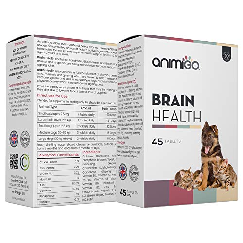 Animigo Salud Mental para Perros y Gatos | Suplemento para Salud Cognitiva con Glucosamina, Vitaminas y Minerales