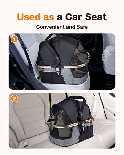 Anipark Carro de Cuatro Ruedas Plegable 3 en 1 para Perros/Gatos/Mascotas, Asiento de Coche Desmontable, Pedal de Freno, Neumáticos EVA Grandes, Rueda Universal, Marco de Aluminio