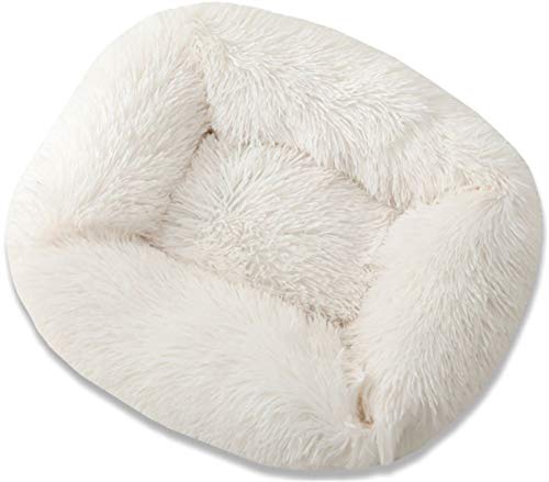 Ansiedad Cama Perros Calmante Cómodo Plaza Cama del Animal Doméstico For El Alivio Ortopédica, La Mejora De Dormir, Parte Inferior Impermeable (Color : White, Talla : L(66x56x18cm))