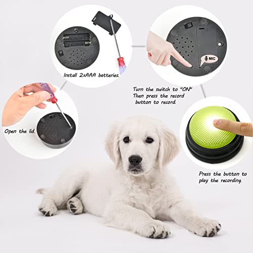 Answer Buzzer Mejorado Con Función De Grabación, Dispositivo De Grabación Para Niños, Botones Para Perros, 4 Botones De Color Naranja + Azul + Verde + Rosa, Botón De Grabación Independiente