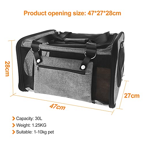 Anykuu Transportín Gato Perro, Bolsa de Transporte Plegable Portátil y Transpirable, Transportin para Mascotas, 47 * 27 * 28CM, Bolso de Viaje Impermeable con Cuenco Plegable, Resistente a Rayones