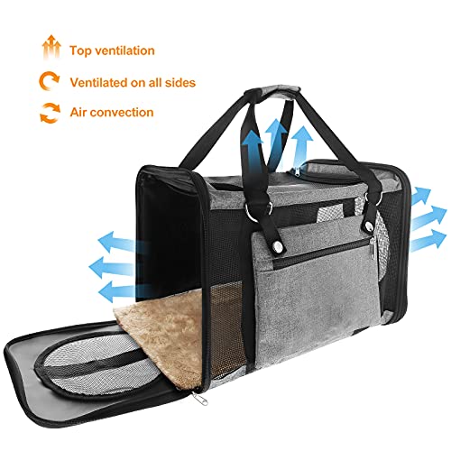 Anykuu Transportín Gato Perro, Bolsa de Transporte Plegable Portátil y Transpirable, Transportin para Mascotas, 47 * 27 * 28CM, Bolso de Viaje Impermeable con Cuenco Plegable, Resistente a Rayones