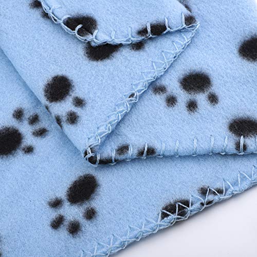 Aodaer Paquete de 4 mantas para mascotas con estampado de patas, manta de animales para perros pequeños, color negro, gris, beige y azul claro, 70 x 100 cm