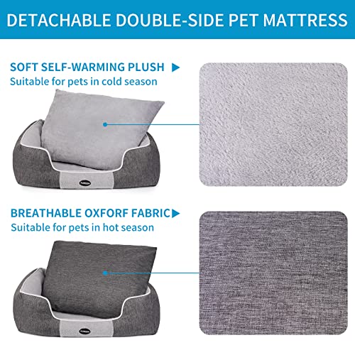 Aoeeppa Cama Perro Grande, Cama de Perro con Cojín Desmontable, Colchón Perro Lavable y Antideslizante, Cama de Mascota Cálida y Transpirable, Pequeños Medianos Perro Sofa, Gris L(78x66x20cm)