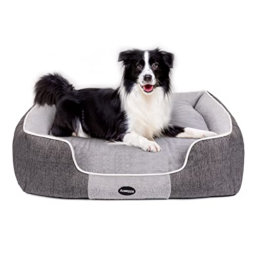 Aoeeppa Cama Perro Grande, Cama de Perro con Cojín Desmontable, Colchón Perro Lavable y Antideslizante, Cama de Mascota Cálida y Transpirable, Pequeños Medianos Perro Sofa, Gris L(78x66x20cm)