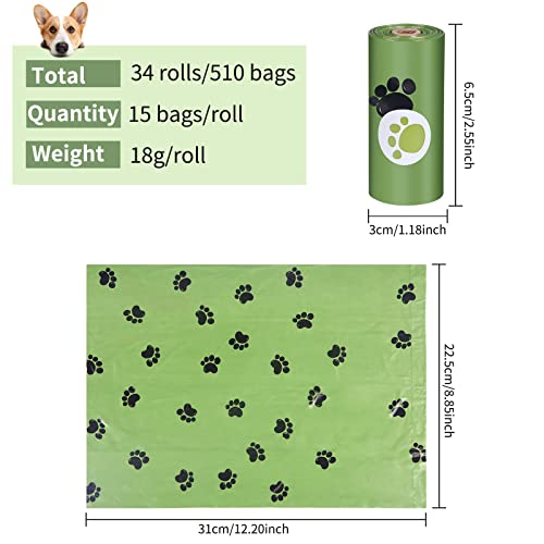 AOKEASE Bolsas Caca Perro, 510 PCS Bolsas Para Excrementos De Perros, Bolsas Perro Con Dispensador Bolsas Caca Perro, Núcleo De Papel Bolso Para Perros, Verde Bolsas, Accesorios Perros, Dog Poop Bag.