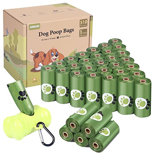 AOKEASE Bolsas Caca Perro, 510 PCS Bolsas Para Excrementos De Perros, Bolsas Perro Con Dispensador Bolsas Caca Perro, Núcleo De Papel Bolso Para Perros, Verde Bolsas, Accesorios Perros, Dog Poop Bag.