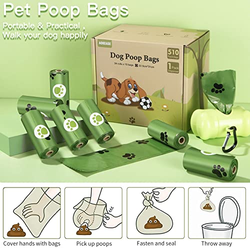 AOKEASE Bolsas Caca Perro, 510 PCS Bolsas Para Excrementos De Perros, Bolsas Perro Con Dispensador Bolsas Caca Perro, Núcleo De Papel Bolso Para Perros, Verde Bolsas, Accesorios Perros, Dog Poop Bag.