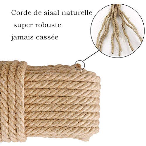 Aoneky Cuerda de Sisal Natural - 6/8/10mm, 10/20/30/40/50/100M, Cuerda para Rascador de Gatos, Cuerda para Embalaje de Regalos, Cuerda Fina para Manualidades Bricolaje, Marrón (30m×8mm)