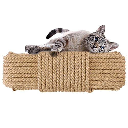 Aoneky Cuerda de Sisal Natural - 6/8/10mm, 10/20/30/40/50/100M, Cuerda para Rascador de Gatos, Cuerda para Embalaje de Regalos, Cuerda Fina para Manualidades Bricolaje, Marrón (30m×8mm)