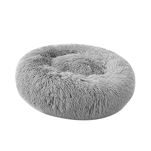 Aoresac Cama Perro Gato Grande Pequeño, Cama Mascota Redonda Cálido Felpa, Sofá Cojin Suave Cachorro Animales Domésticos Invierno, 40/50/60/70/80/100/120 CM (S, Gris Claro)