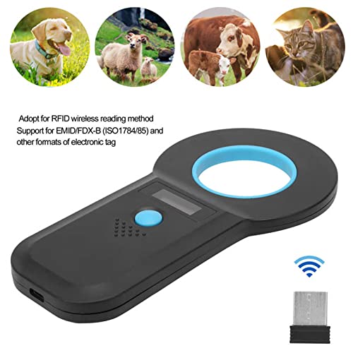 APKLVSR Lector de Chip para Mascotas, RFID Escáner para Microchips Identificación del Hogar Animales 134,2KHz/125KHz Chip Portátil con Pantalla OLED para Lectores ISO11784/85/FDX-B/EMID(Negro)