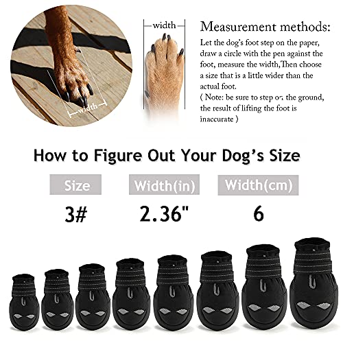 AQH Zapatos Perro, 4 Pcs Zapatos para Perros Botas, Impermeables para Perros Botines Antideslizante y elástica Resistente para Mediano y Grandes Perros (3#, Negro)