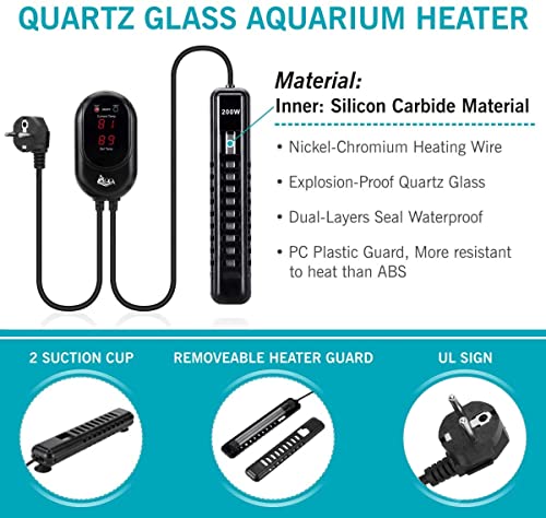 AQQA Calentador de acuario 300W, varilla de calentamiento de acuario digital de temperatura ajustable con pantalla LED y controlador de temperatura externo