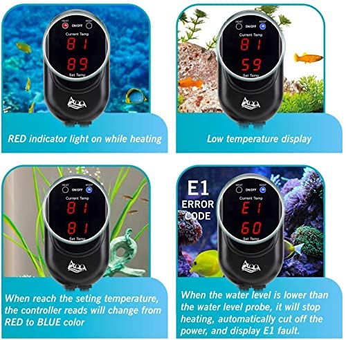 AQQA Calentador de acuario 300W, varilla de calentamiento de acuario digital de temperatura ajustable con pantalla LED y controlador de temperatura externo