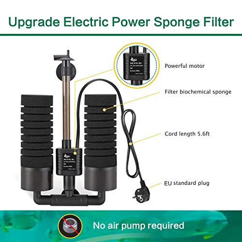 AQQA Filtro de doble esponja para acuario,3/5W filtro de tanque de peces de energía eléctrica silenciosa , filtro de espuma sumergible