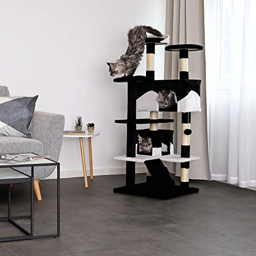 Árbol Rascador para Gatos, Altura 130 cm, Escalador Grande Negro / Blanco