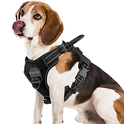 Arnés Antitirones Perro Transpirable PcEoTllar con Control de Manija y con Lineas Reflectantes Arnés Pecho Perro Duradero con Chaleco Acolchado Ajustable para Perros Grandes y Pequeños - Negro - XL