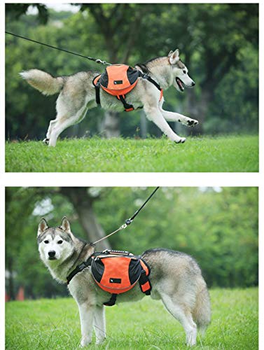 Arnés Chaleco Mochila para Perro Mediano y Grande, Bolsa Sillín Portador Impermeable para Senderismo Viaje Paseo, Alforja Ajustable con Tira Reflectante para Mascota (Naranja, M (Perro 18kg - 28kg)