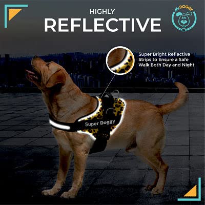 Arnés de Perro Ajustable y Reflectante - Tamaño Pequeño, Mediano, Grande - Incluye 2 Etiquetas Intercambiables - Material Resistente, Transpirable y Duradero (XS 3-7KG, Leopard)