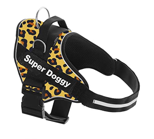 Arnés de Perro Ajustable y Reflectante - Tamaño Pequeño, Mediano, Grande - Incluye 2 Etiquetas Intercambiables - Material Resistente, Transpirable y Duradero (XS 3-7KG, Leopard)