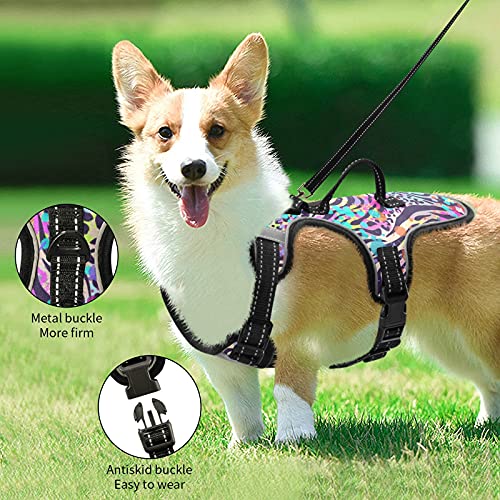 Arnés de perro colorido cebra leopardo sin tirar, chaleco reflectante ajustable para perro con 2 clips de correa y mango de fácil control para perros pequeños, medianos y gatos S