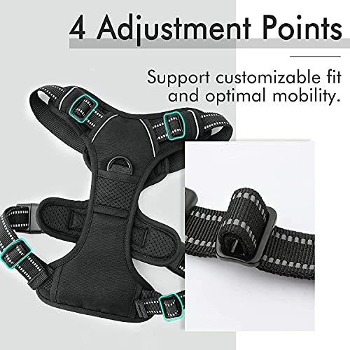 Arnés de perro de lujo sin tirar, acolchado, ajustable, con asa frontal, arnés de clip para perros grandes, entrenamiento, caminar, duradero, no se asfixia, no reflexivo, sin tirar con 2 asas (BLK S)