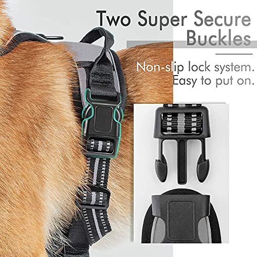 Arnés de perro de lujo sin tirar, acolchado, ajustable, con asa frontal, arnés de clip para perros grandes, entrenamiento, caminar, duradero, no se asfixia, no reflexivo, sin tirar con 2 asas (BLK S)