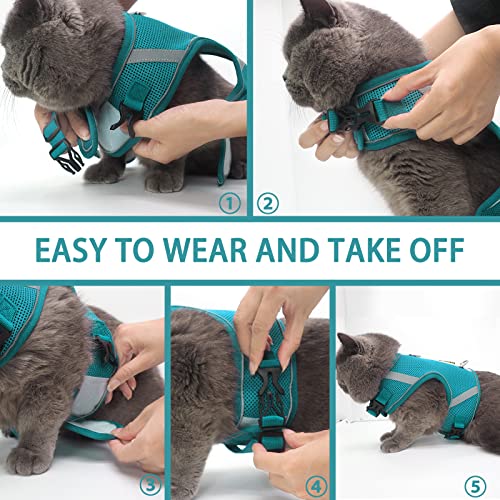 Arnes Gato Anti-Escape con Malla,Ajustable Arnés para Gato , Tiras Reflectantes de Borde Completo Que brindan protección para Gatos Que Caminan de Noche (M, Verde)