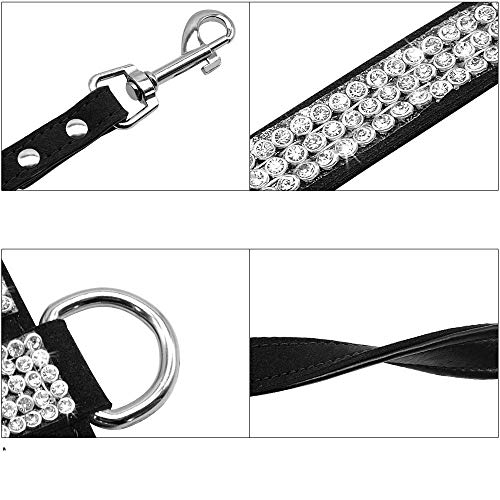 Arnés para Perro con Diamantes De Imitación Suave Y Brillante, Juego De Arnés Y Correa para Cachorro De Gato De Cuero De Gamuza De Diamantes para Perros Pequeños Medianos Chihuahua S M L-Negro_S.