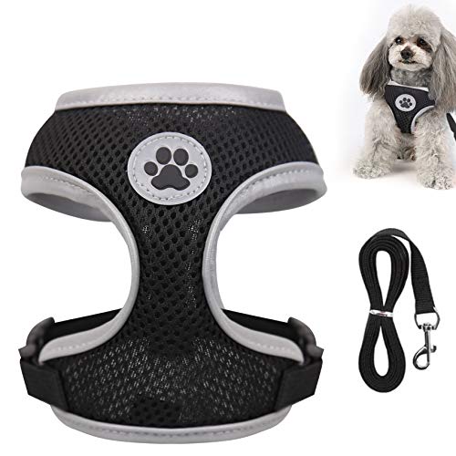 Arnes Perro, KINGLEAD Arnes Perro Antitirones Reflectante Arnes Perros Pequeños Arnes Gato Ajustable Transpirable Cómodo Suave Acolchado Arnés Perro para Perros Pequeño, Gatos y Cachorros