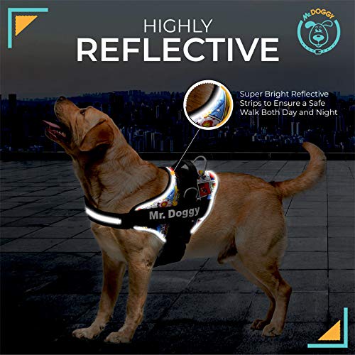 Arnés Personalizado para Perros - Arnés para Perros Reflectante y Seguro - Incluye 2 Etiquetas con Nombre - Tamaño Pequeño, Mediano y Grande - De Calidad y Resistente (XS 3-7KG, Cómic)