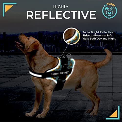 Arnés Personalizado para Perros - Estampado - Arnés para Perros Reflectante - Incluye 2 Etiquetas con Nombre - Todos los Tamaños - De Calidad y Resistente (S 6-14KG, Blue Banana)