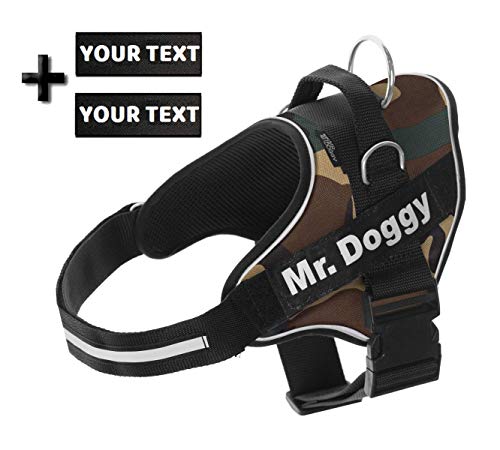 Arnés Personalizado para Perros - Estampado - Reflectante - Incluye 2 Etiquetas Personalizables con Nombre - Todos los Tamaños (Estampado, M 12,5-20KG) (M 13-22KG, Camuflaje)