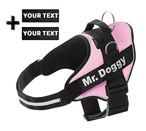 Arnés Personalizado para Perros - Reflectante - Incluye 2 Etiquetas con Nombre - Todos los Tamaños - De Calidad y Resistente (S 7,5-15KG, Rosa)