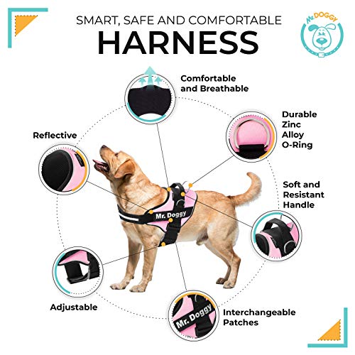 Arnés Personalizado para Perros - Reflectante - Incluye 2 Etiquetas con Nombre - Todos los Tamaños - De Calidad y Resistente (S 7,5-15KG, Rosa)