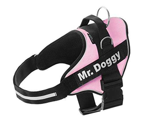 Arnés Personalizado para Perros - Reflectante - Incluye 2 Etiquetas con Nombre - Todos los Tamaños - De Calidad y Resistente (S 7,5-15KG, Rosa)