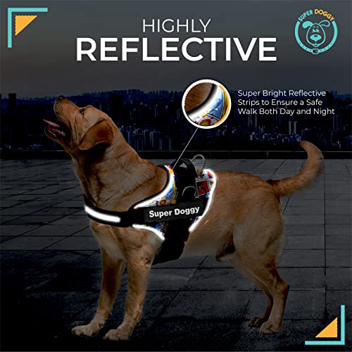 Arnes Personalizado para Perros - Tamaño Pequeño, Mediano y Grande - Incluye 2 Etiquetas con Nombre - Pechera para Perros Reflectante y Seguro - De Calidad y Resistente (XXS 1,5-3,5KG, Cómic)