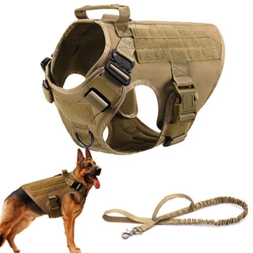 Arnés Táctico para Perro Molle Patrol K9 Arnés Militar para Perro,Perros De Entrenamiento Y De Trabajo,Arnés Chaleco para Perros con Correa Elástica, Hebilla De Metal Y Asa,Marrón,L