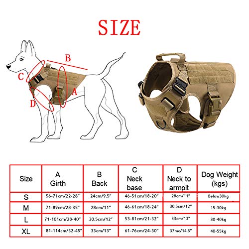 Arnés Táctico para Perro Molle Patrol K9 Arnés Militar para Perro,Perros De Entrenamiento Y De Trabajo,Arnés Chaleco para Perros con Correa Elástica, Hebilla De Metal Y Asa,Marrón,L