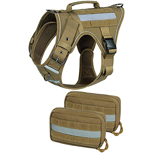 Arnés Táctico SK9 para Perro + 2 Mochilas. Arnés Profesional Textil Muy Resistente. Arnés Antitirones (L (70-90 cm))