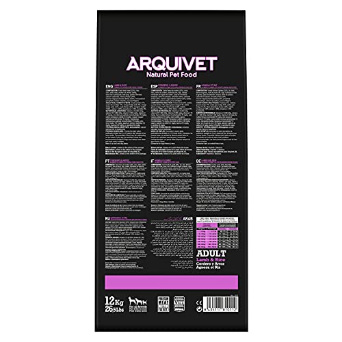 Arquivet Adult Cordero y Arroz - 12 kg - Pienso Natural para Perros Adultos de Todas Las Razas - Alimento seco - Pienso Super Premium Carne Fresca - Salud Pelo, Piel, Huesos y articulaciones