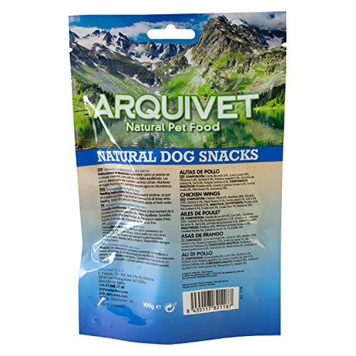 ARQUIVET Alas de Pollo con Calcio 100 gr - Snacks 100% Naturales para Perros - Chuches, premios, golosinas y recompensas caninas - Alimentación Natural complementaria para Perros