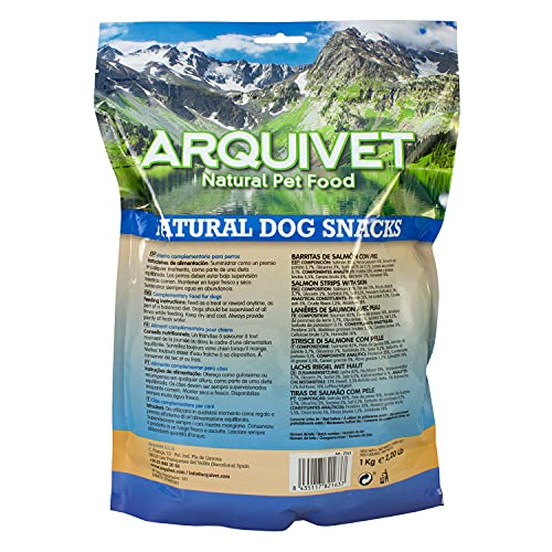 Arquivet Barritas de salmón con Piel - 1kg - Natural Dog Snacks - Snacks Perros - 100% Natural - chuches Perros - premios Perros - golosinas Perros - Snacks Naturales - Producto Light