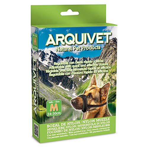 ARQUIVET Bozal Nylon Talla M con Lazo Acolchado para Perros - Paseo, adiestramiento y protección - Color Negro - para Perros medianos - Accesorios caninos