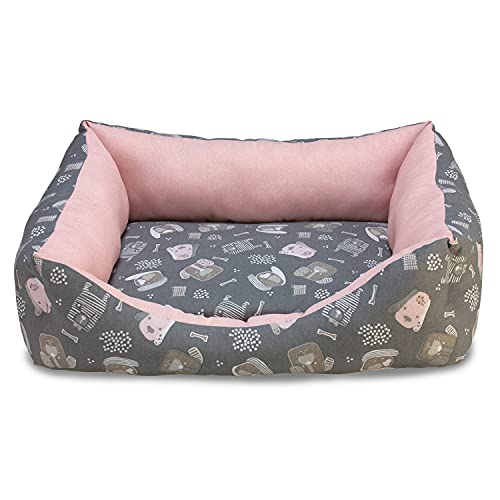 Arquivet Cama Cuadrada Perros en Rosa y Gris - 60 x 55 x 18 cm - Dog Bed - Cama Acolchada y cómoda - Se Puede Lavar - Camas para Mascotas - Cuna para Perros (29301)