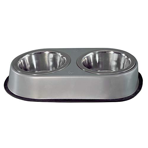 Arquivet Comedero o Bebedero Doble de Acero Inoxidable Antideslizante para Perros y Gatos - 750 ml, 15 cm - Cuenco para Mascotas - Plato para Perros y Gatos - Accesorios, Metálico