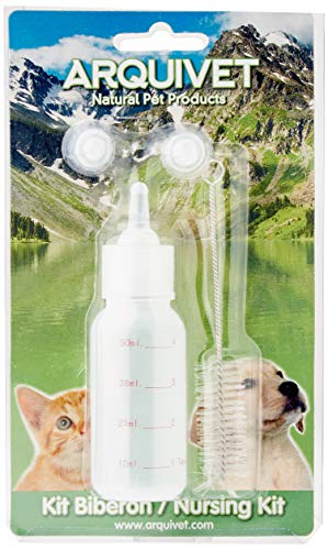 Arquivet Kit Biberón para Cachorros de Perro, Gato y roedores pequeños como Hamsters, Conejos, Cobayas - Tetinas de Silicona - Incluye recambios - Botella de 50 ml