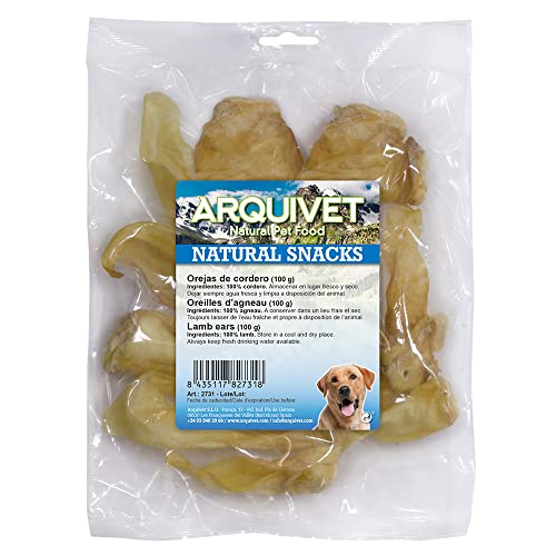 ARQUIVET Oreja de Cordero para Perros - Bolsa 100 gr - Snacks 100% Naturales para Perros - Chuches, premios, recompensas, golosinas, chucherías para Perros - Tendones deshidratados